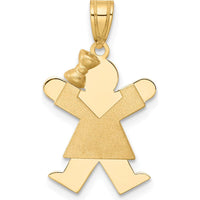 14K Yellow Gold Engravable Small Girl with Bow Joy Pendant - 30mm by Oro Pregiato