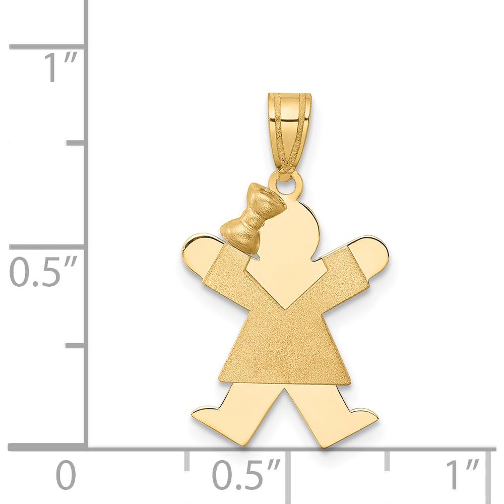 14K Yellow Gold Engravable Small Girl with Bow Joy Pendant - 30mm by Oro Pregiato