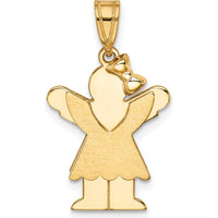14K Yellow Gold Engravable Small Girl with Ruffles and Bow Pendant by Oro Pregiato