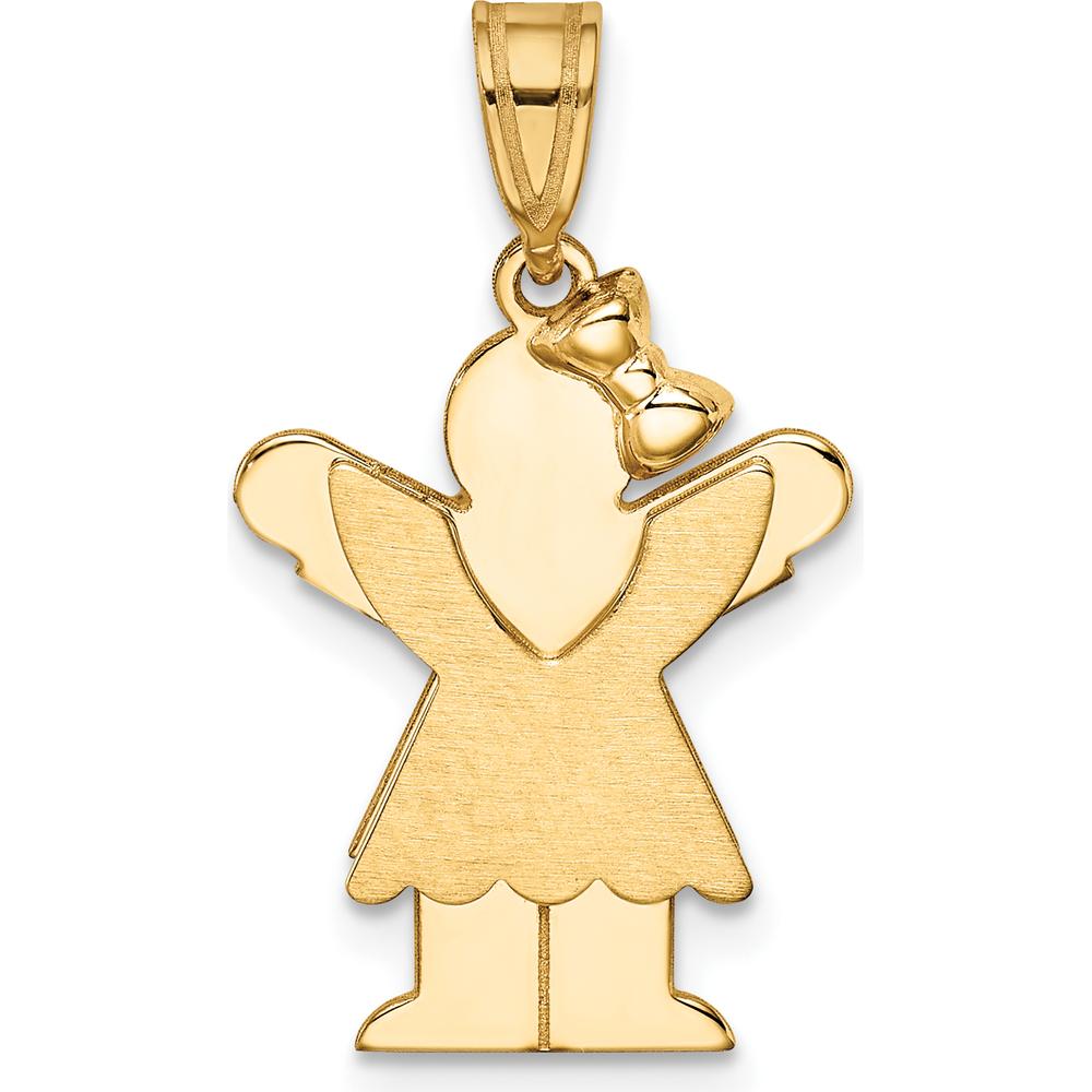 14K Yellow Gold Engravable Small Girl with Ruffles and Bow Pendant by Oro Pregiato