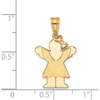14K Yellow Gold Engravable Small Girl with Ruffles and Bow Pendant by Oro Pregiato