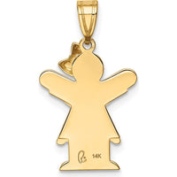 14K Yellow Gold Engravable Small Girl with Ruffles and Bow Pendant by Oro Pregiato