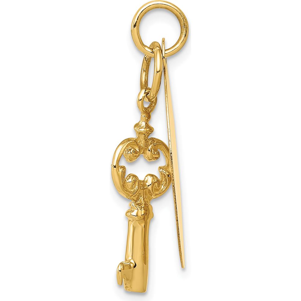 14K Yellow Gold Engraveable Disc and Key Charm Pendant - Polished Finish