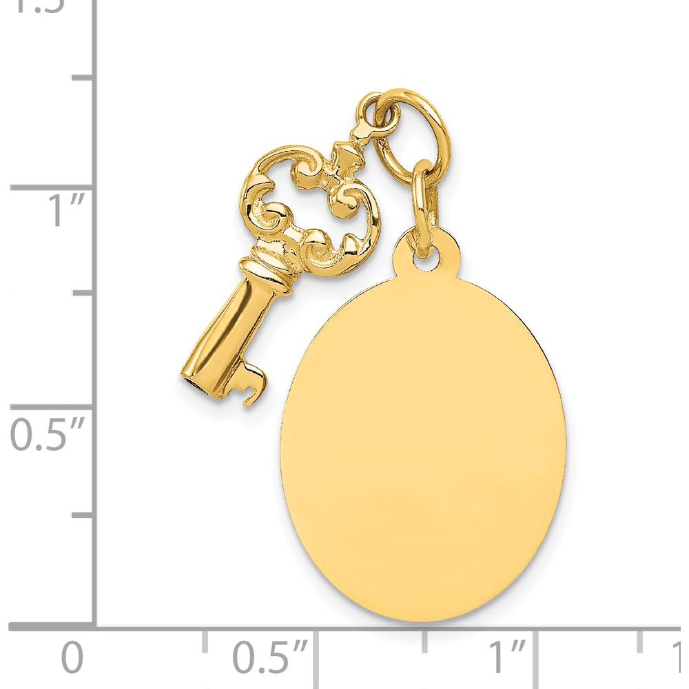 14K Yellow Gold Engraveable Disc and Key Charm Pendant - Polished Finish