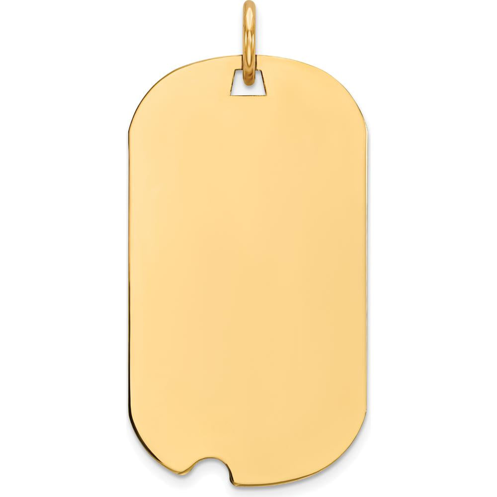 14K Yellow Gold Engraveable Dog Tag Pendant with Notch Edge - Solid Polished Charm by Oro Pregiato
