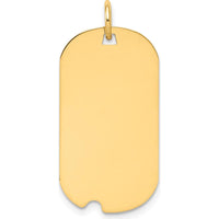 14K Yellow Gold Engraveable Dog Tag Pendant with Notched Edge - 28mm Length by Oro Pregiato