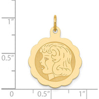 14K Yellow Gold Engraved Girl Head Scalloped Disc Charm - 0.013 Gauge 18mm by Oro Pregiato