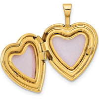 14K Yellow Gold Engraved Heart Locket with Polished Finish and Hinged Opening - Holds Two 9.25x9mm Heart Shaped Photos by Monteluci Fine Jewelry