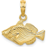 14K Yellow Gold Engraved Striped Fish Pendant Charm by Oro Pregiato