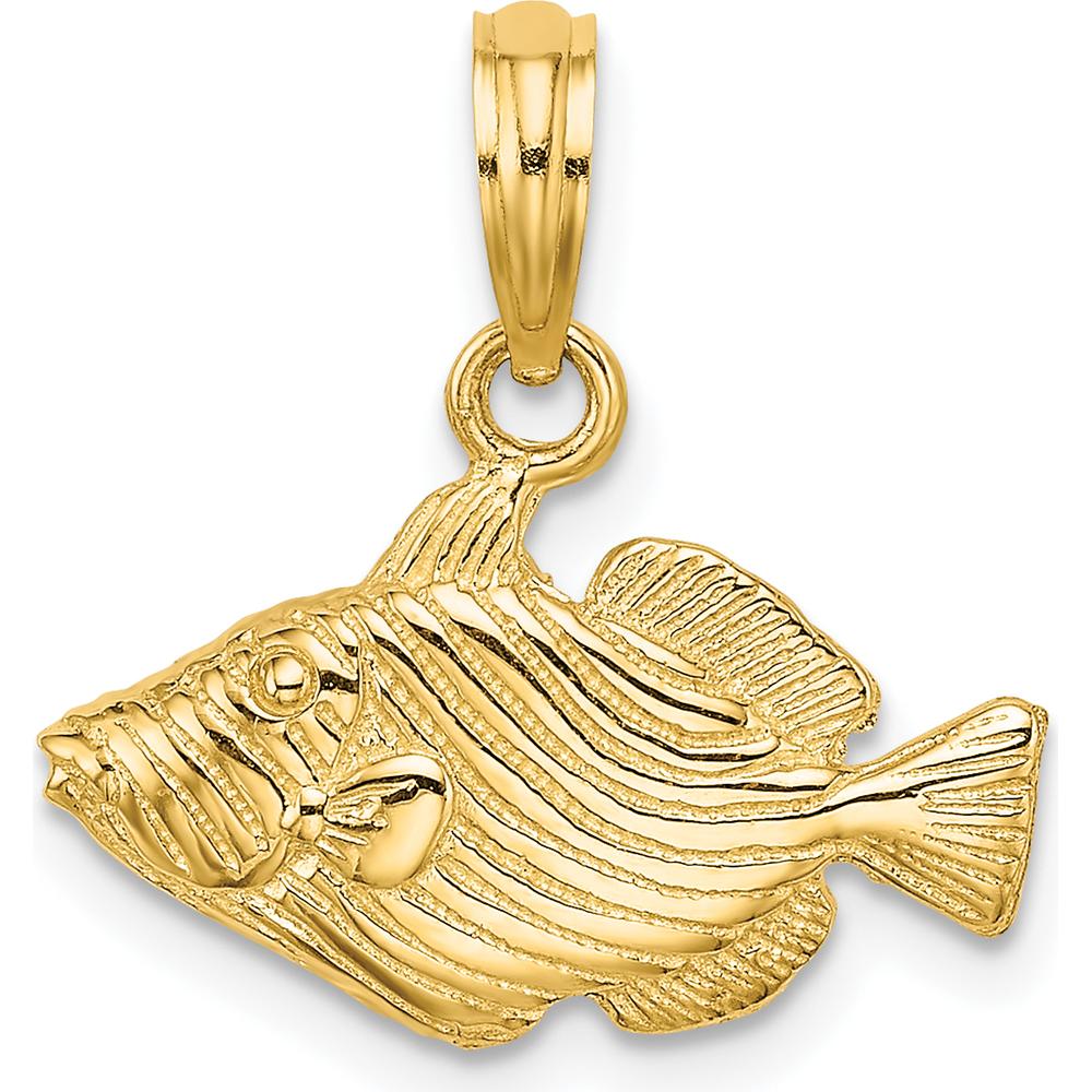 14K Yellow Gold Engraved Striped Fish Pendant Charm by Oro Pregiato