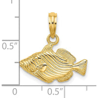 14K Yellow Gold Engraved Striped Fish Pendant Charm by Oro Pregiato