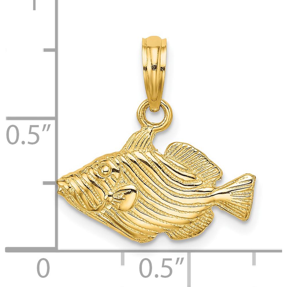 14K Yellow Gold Engraved Striped Fish Pendant Charm by Oro Pregiato