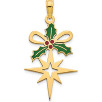 14K Yellow Gold Epoxy Holly and North Star Pendant with Red and Green Accents by Oro Pregiato