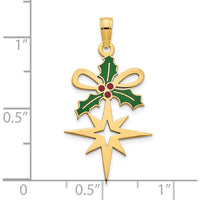 14K Yellow Gold Epoxy Holly and North Star Pendant with Red and Green Accents by Oro Pregiato