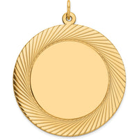 14K Yellow Gold Etched Design Circular Engravable Disc Charm - Polished Finish by Oro Pregiato