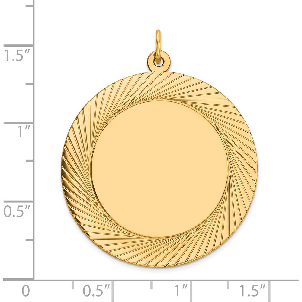 14K Yellow Gold Etched Design Circular Engravable Disc Charm - Polished Finish by Oro Pregiato