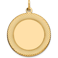 14K Yellow Gold Etched Design Engravable Disc Charm - 22mm by Oro Pregiato