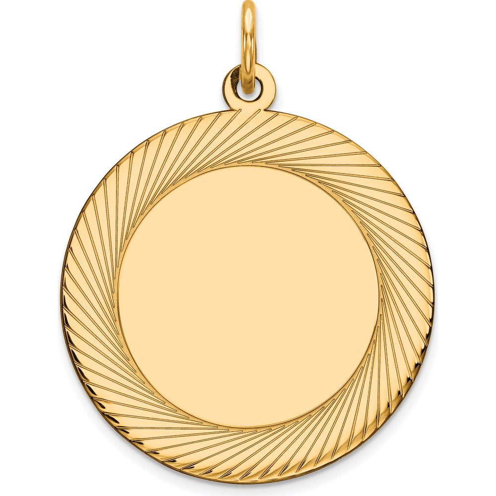 14K Yellow Gold Etched Design Engravable Disc Charm - 22mm by Oro Pregiato