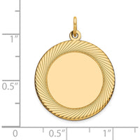 14K Yellow Gold Etched Design Engravable Disc Charm - 22mm by Oro Pregiato