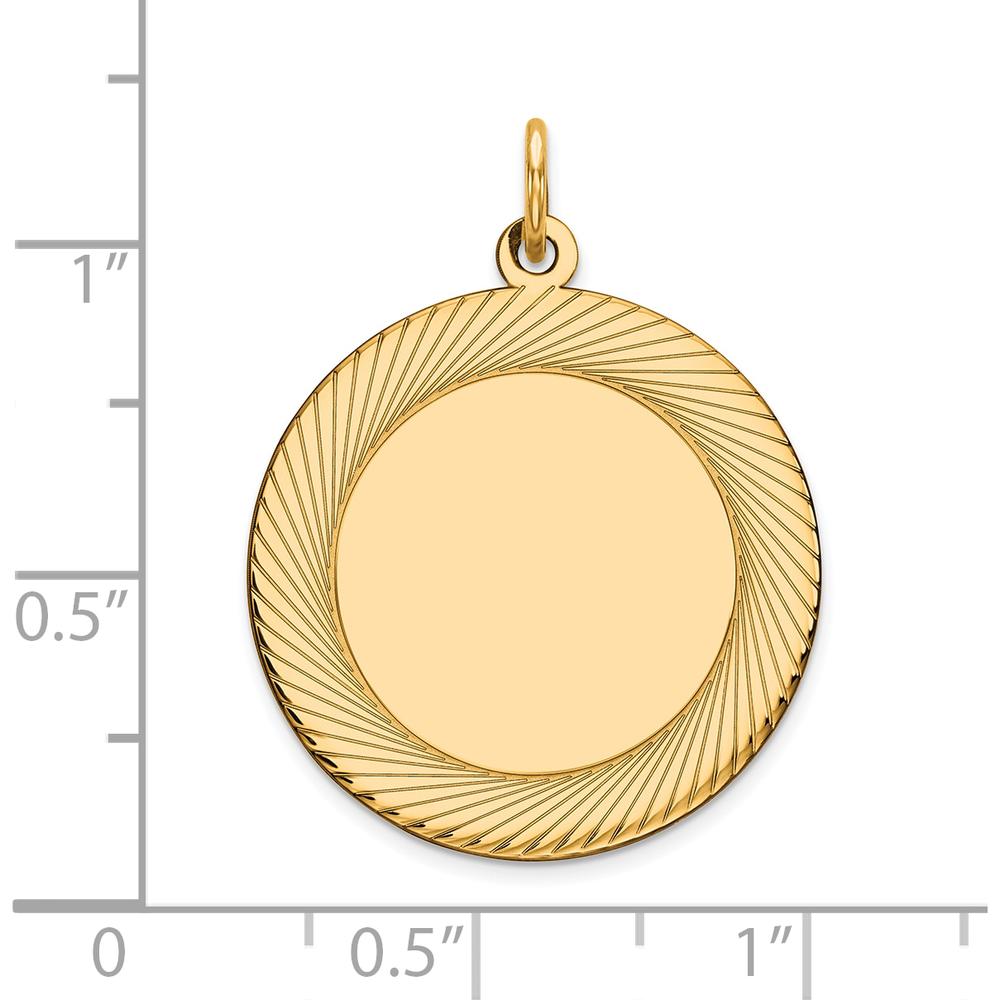 14K Yellow Gold Etched Design Engravable Disc Charm - 22mm by Oro Pregiato
