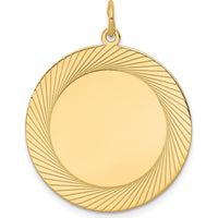 14K Yellow Gold Etched Design Engravable Disc Charm - 32mm Length by Oro Pregiato