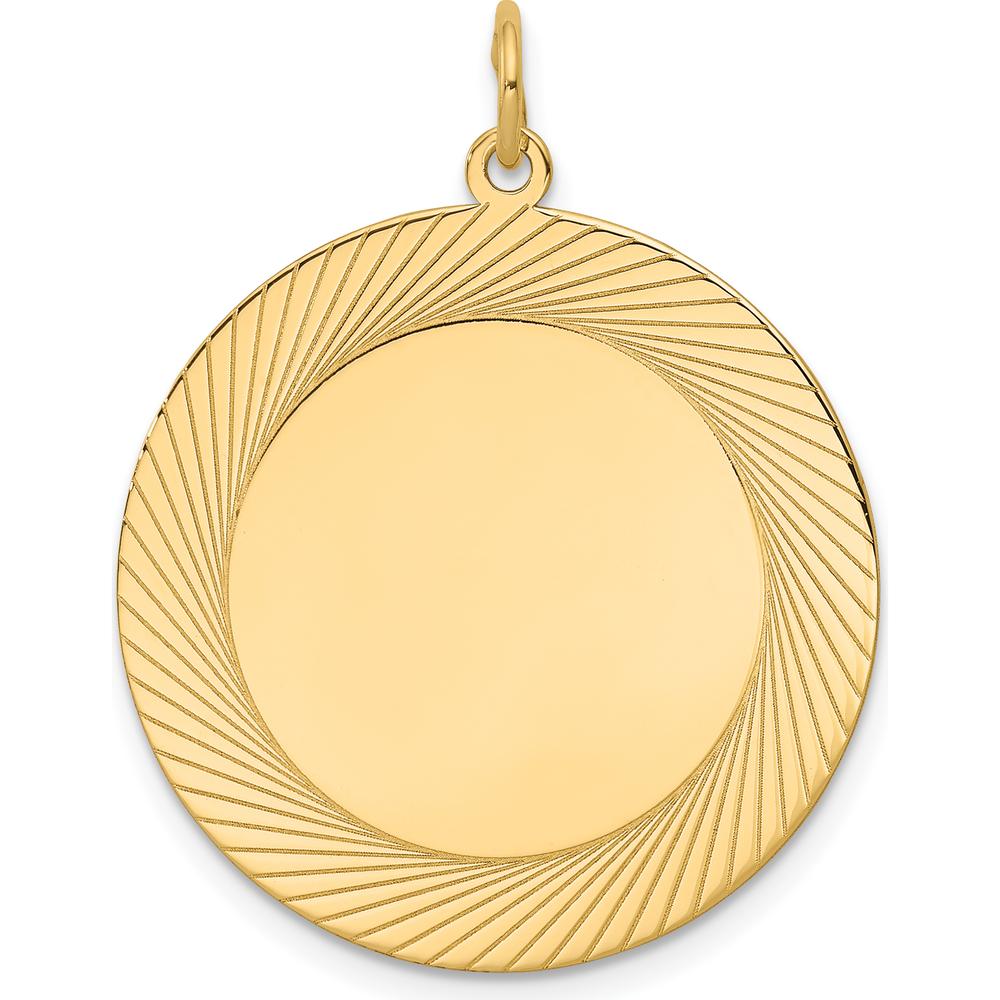 14K Yellow Gold Etched Design Engravable Disc Charm - 32mm Length by Oro Pregiato