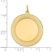 14K Yellow Gold Etched Design Engravable Disc Charm - 32mm Length by Oro Pregiato