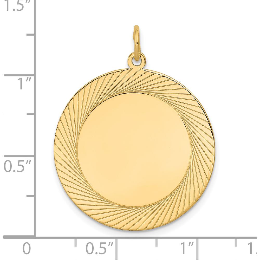 14K Yellow Gold Etched Design Engravable Disc Charm - 32mm Length by Oro Pregiato