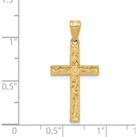 14K Yellow Gold Etched Floral Cross Pendant - 28mm Length by Oro Pregiato