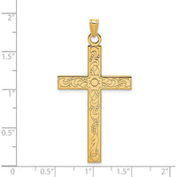 14K Yellow Gold Etched Floral Cross Pendant with Polished Finish - 49mm Length by Oro Pregiato