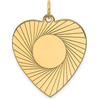 14K Yellow Gold Etched Heart Disc Charm - Engravable Personalized Pendant by Oro Pregiato