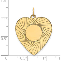 14K Yellow Gold Etched Heart Disc Charm - Engravable Personalized Pendant by Oro Pregiato