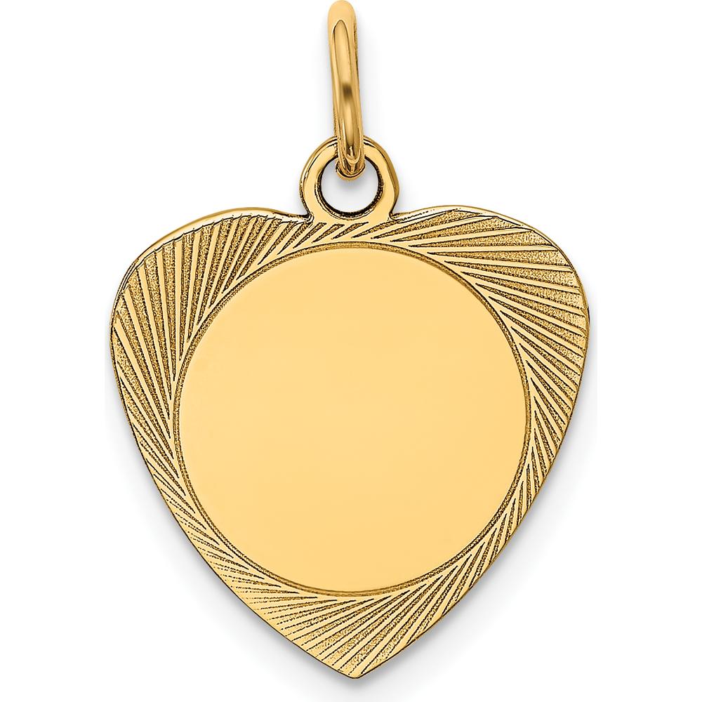 14K Yellow Gold Etched Heart Disc Charm Pendant - Engravable Personalized Jewelry by Oro Pregiato