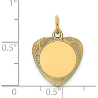 14K Yellow Gold Etched Heart Disc Charm Pendant - Engravable Personalized Jewelry by Oro Pregiato