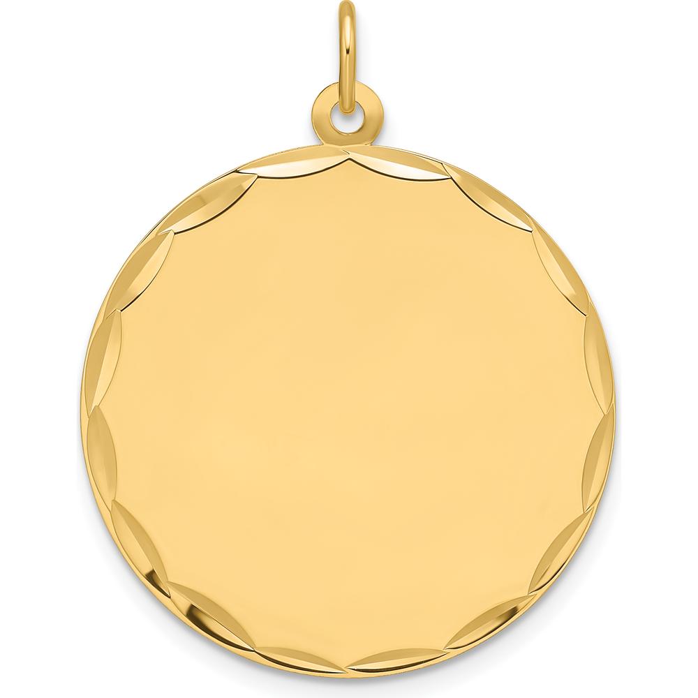 14K Yellow Gold Etched Round Disc Charm - Engravable Personalized Pendant by Oro Pregiato