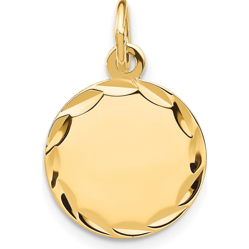 14K Yellow Gold Etched Round Disc Charm - Personalized Engravable Pendant by Oro Pregiato