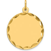 14K Yellow Gold Etched Round Disc Charm with Polished and Diamond-Cut Edges - Engravable Pendant for Personalization by Oro Pregiato