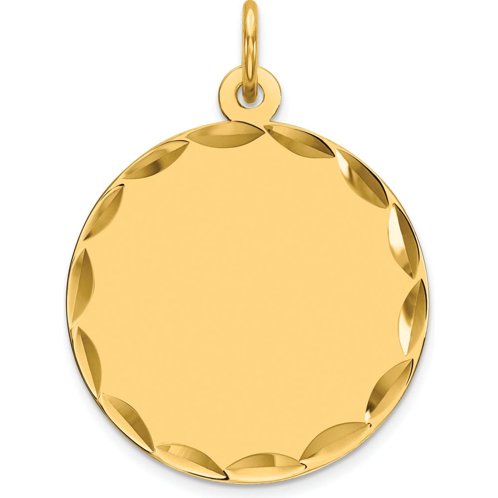 14K Yellow Gold Etched Round Disc Charm with Polished and Diamond-Cut Edges - Engravable Pendant for Personalization by Oro Pregiato