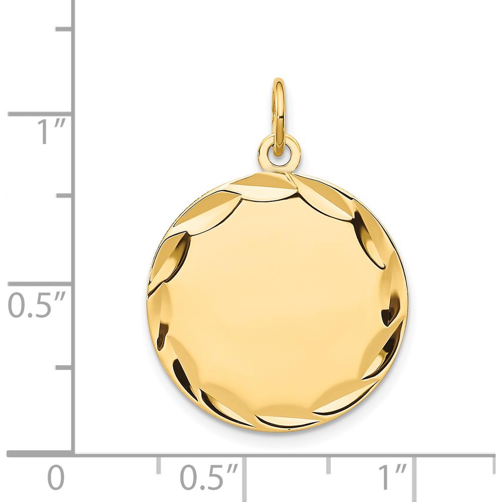14K Yellow Gold Etched Round Disc Charm with Polished and Diamond-Cut Edges - Engravable Pendant for Personalization by Oro Pregiato