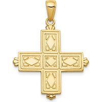 14K Yellow Gold Etched Square Cross Pendant with Reversible Floral Design by Oro Pregiato