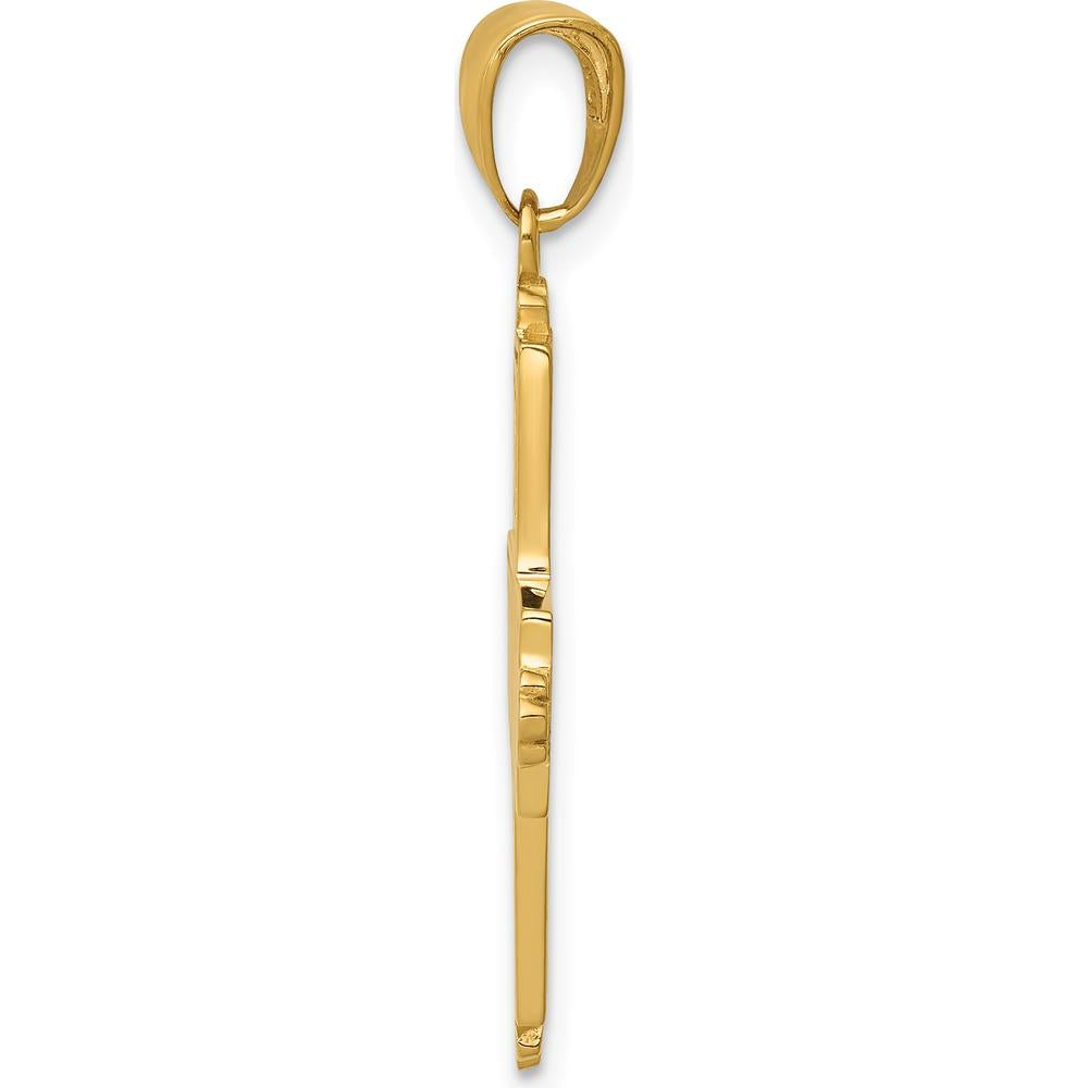 14K Yellow Gold Etched Square Cross Pendant with Reversible Floral Design by Oro Pregiato