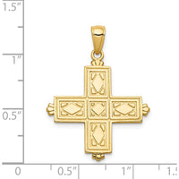 14K Yellow Gold Etched Square Cross Pendant with Reversible Floral Design by Oro Pregiato