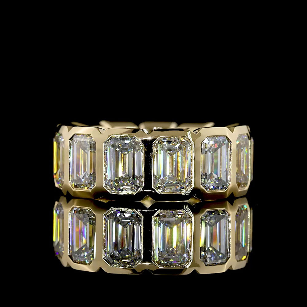 14K Yellow Gold Eternity Band with 13 Bezel-Set Emerald Cut Lab Diamonds - 10.04 Total Carat Weight, F VS1 - Covaloro Fine Jewelry