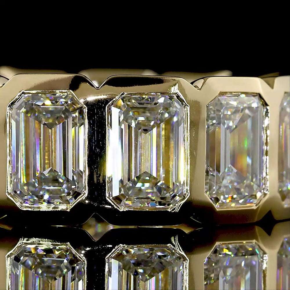 14K Yellow Gold Eternity Band with 13 Bezel-Set Emerald Cut Lab Diamonds - 10.04 Total Carat Weight, F VS1 - Covaloro Fine Jewelry