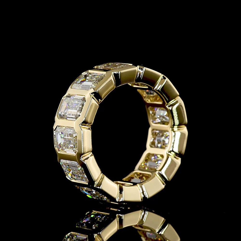 14K Yellow Gold Eternity Band with 13 Bezel-Set Emerald Cut Lab Diamonds - 10.04 Total Carat Weight, F VS1 - Covaloro Fine Jewelry