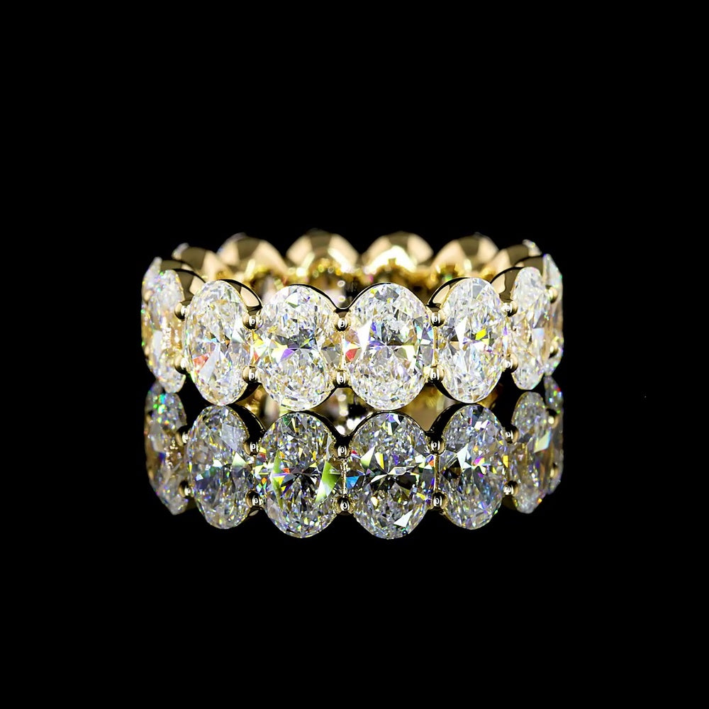 14K Yellow Gold Eternity Band with 14 Oval Cut Lab Grown Diamonds - E Color VVS2 Clarity - 5.60 Carat Total Diamond Weight - Covaloro Fine Jewelry