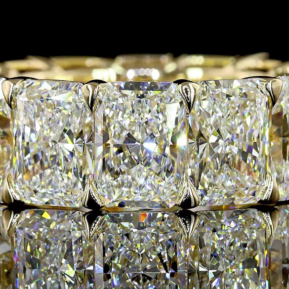 14K Yellow Gold Eternity Band with 14 Radiant Cut Lab Diamonds - 14.69 Carat Total Diamond Weight - Covaloro Fine Jewelry