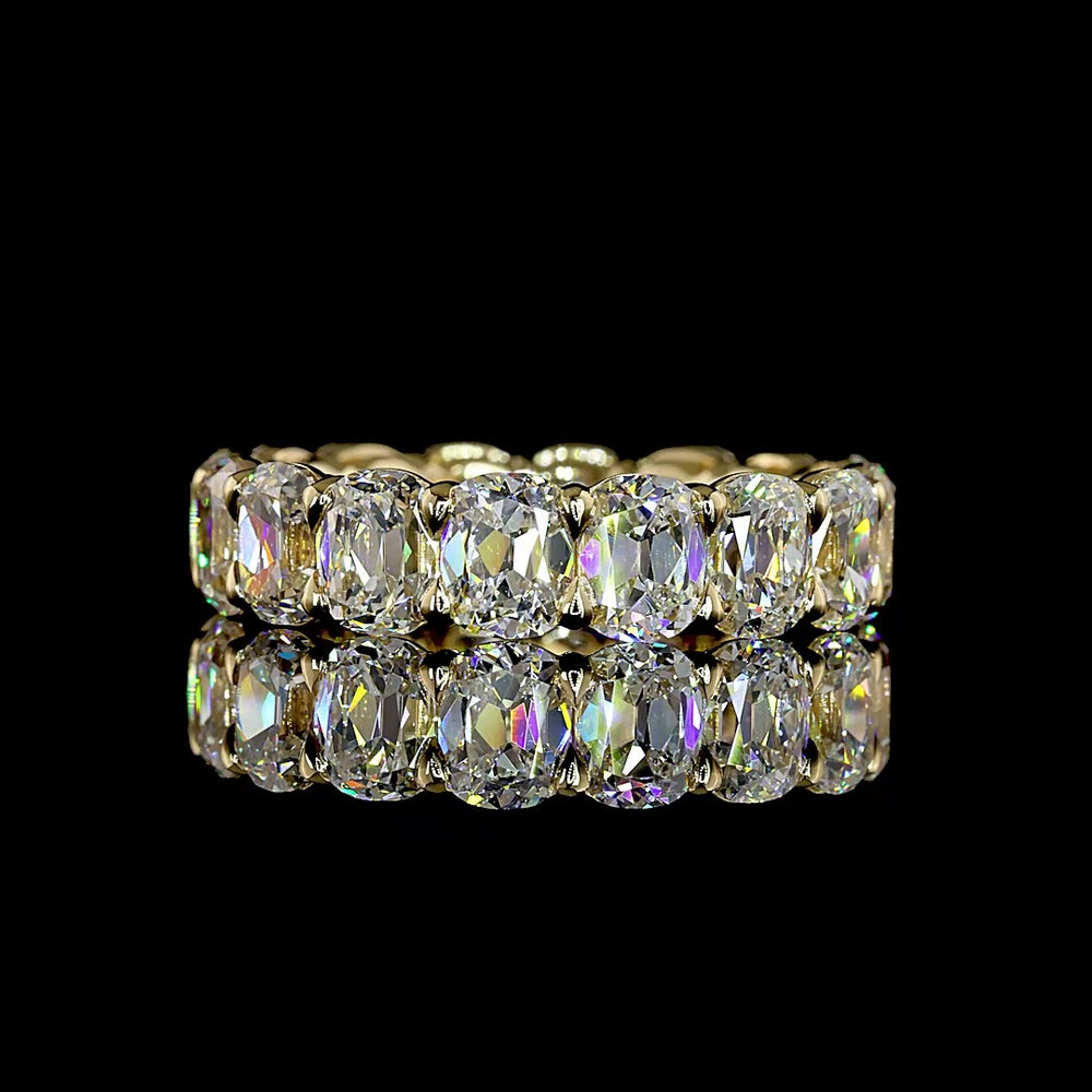14K Yellow Gold Eternity Band with 16 Antique Cushion Cut Lab Diamonds - 6.15 Carats Total Diamond Weight, E-F Color, VS1 Clarity - Covaloro Fine Jewelry