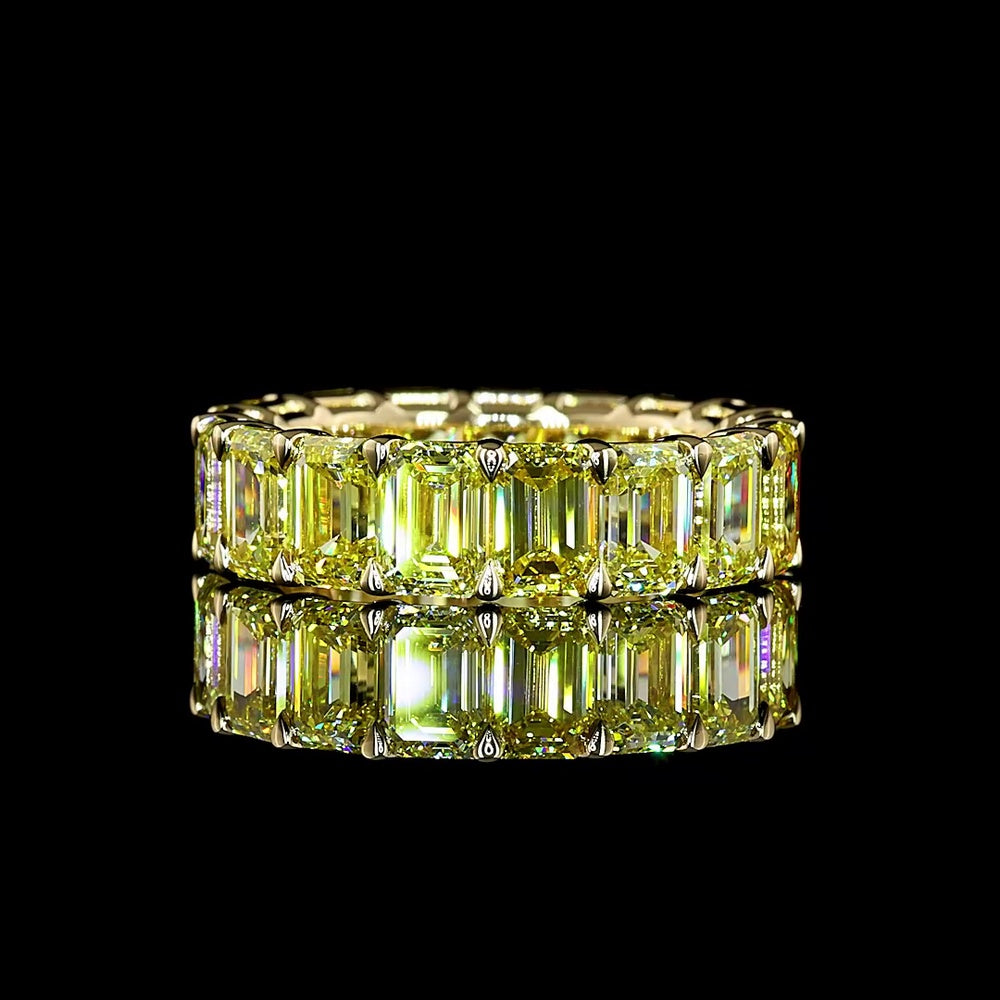 14K Yellow Gold Eternity Band with 17 Emerald Cut Fancy Vivid Yellow Lab Diamonds - 7.34 Carats Total Weight - Covaloro Fine Jewelry