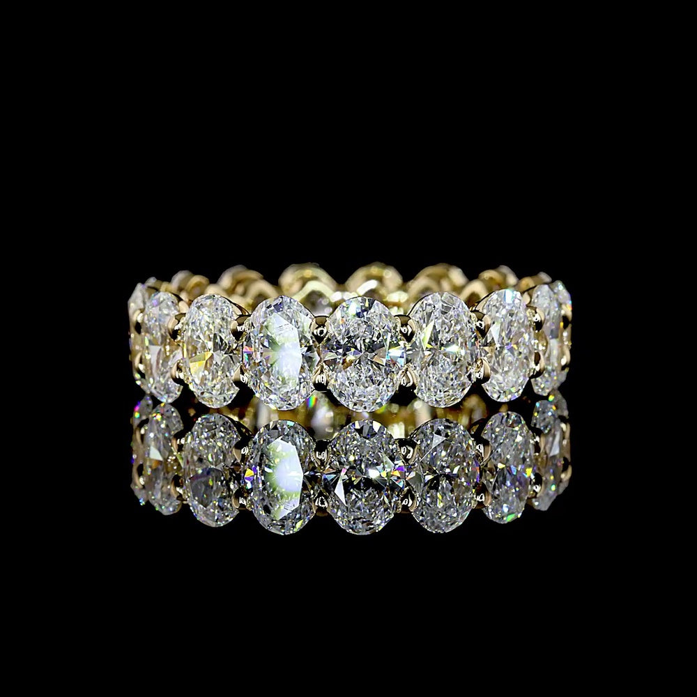 14K Yellow Gold Eternity Band with 17 Oval Cut Lab Grown Diamonds - 8.8 Carat Total Diamond Weight, E-F Color VS1 Clarity - Covaloro Fine Jewelry